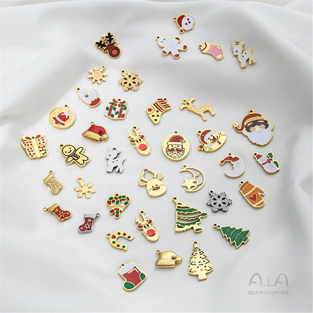 

Non-fading 316 Titanium Steel Christmas Series Pendant Snowflake Hat Gloves Snowman Gift Box Elk DIY Jewelry Pendant