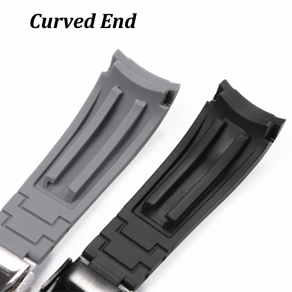 20mm Rubber Watch Strap for Rolex for Water Ghost Wristband Bracelet for Oysterflex Curved End Watchband Silicone Men Sport Belt