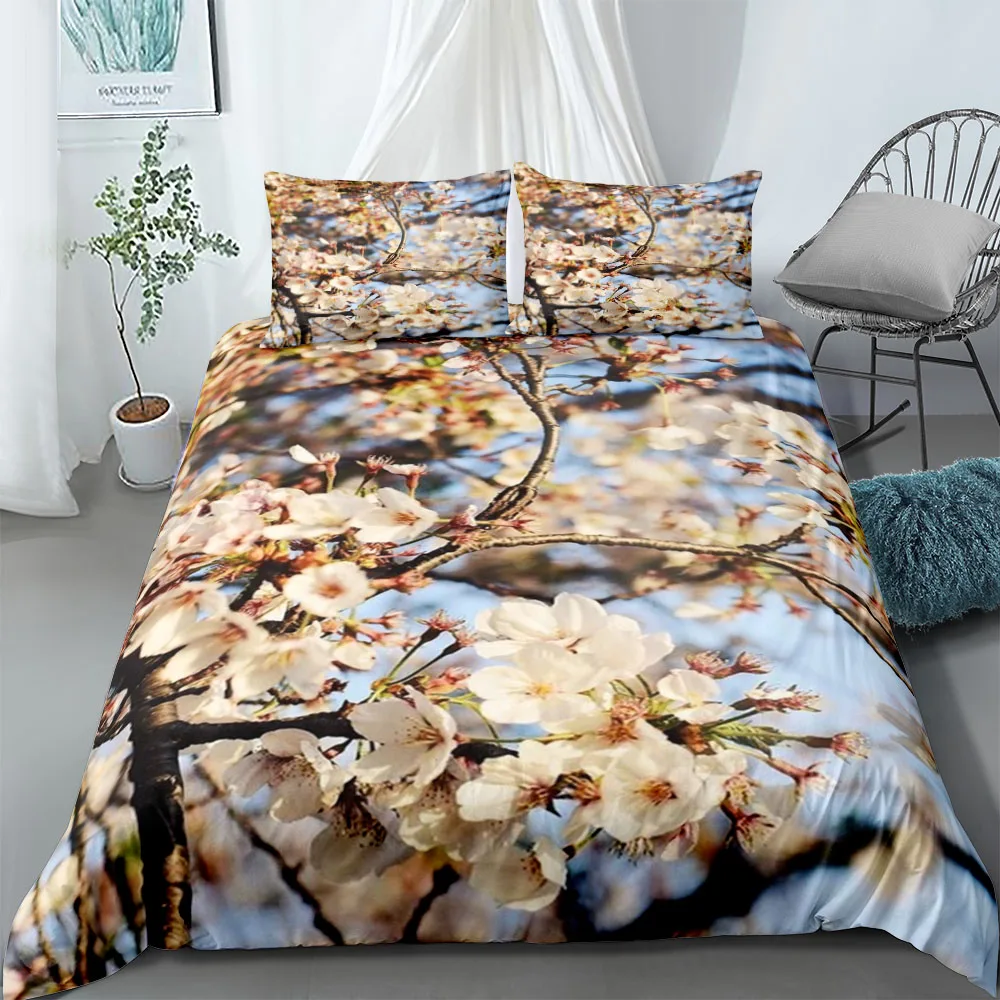 Shadow Blue Birds Floral Duvet Cover Set UK Single Double Queen US Twin Full King Size pkm Bed Linen Set