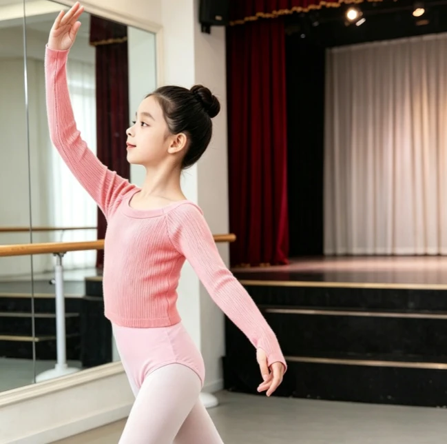 Girls Knit Pullover Kids Ballet Cover Up Training Sweater Autumn Winter Soft Elastic Dance Class Stage Performance Casual Child