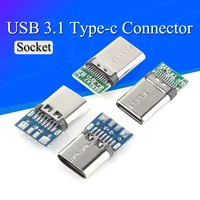Conector USB 3,1 tipo C, adaptador de receptáculo de enchufe macho/hembra de 24 pines a Cable de soldadura y Cable de 24 pines, compatible con placa PCB, 10 Uds.