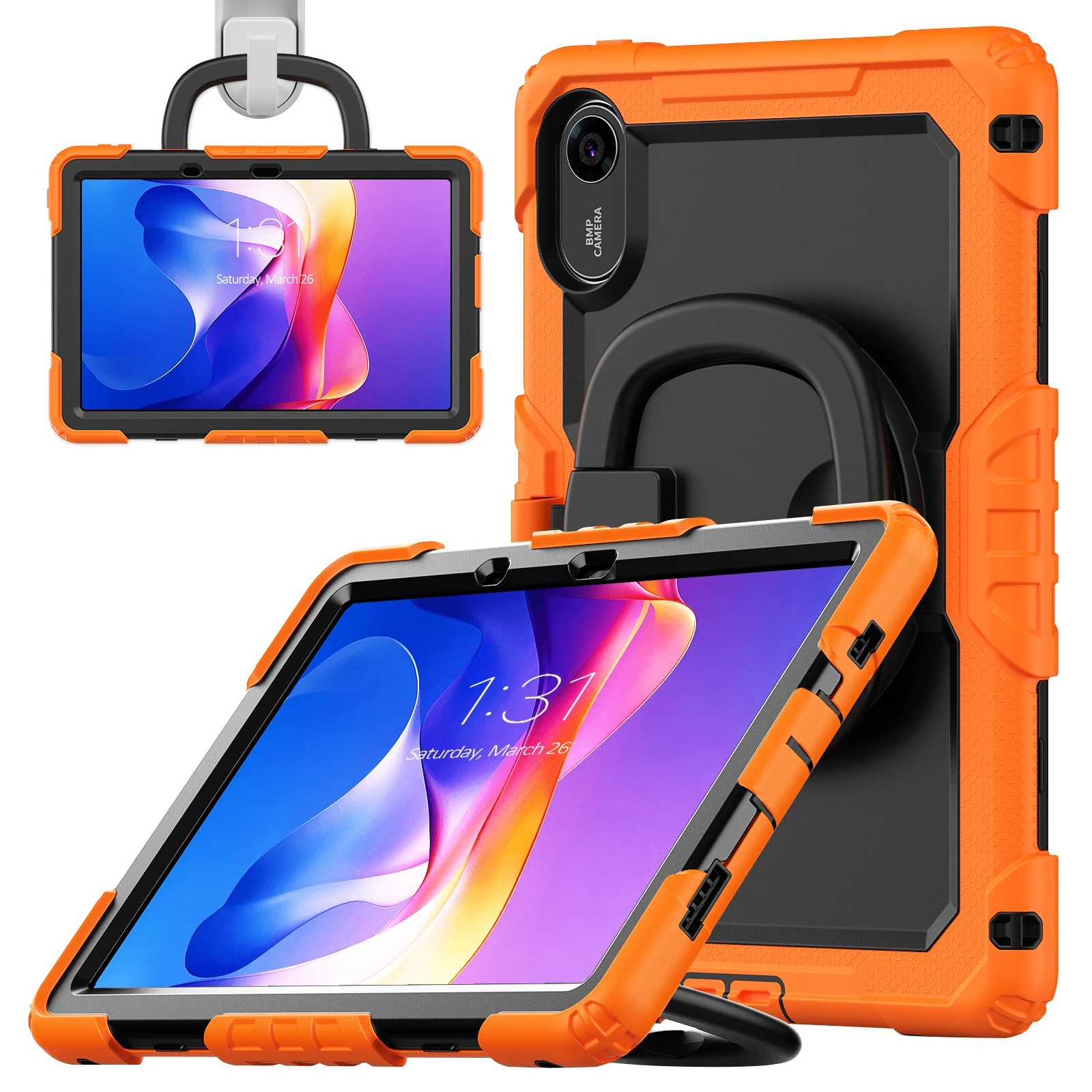 

For Xiaomi Redmi Pad 2 Kickstand Case with Stylus Holder PC Silicone Tablet Cover - Orange