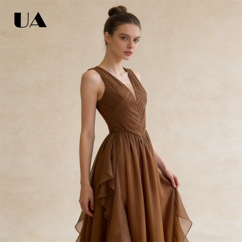 ULBYANRY Ruched A Line Maxi Dress for Women, Elegant V Neck Long Evening Dresses 2026 Spring New Tank Sleeves Flowy Gown