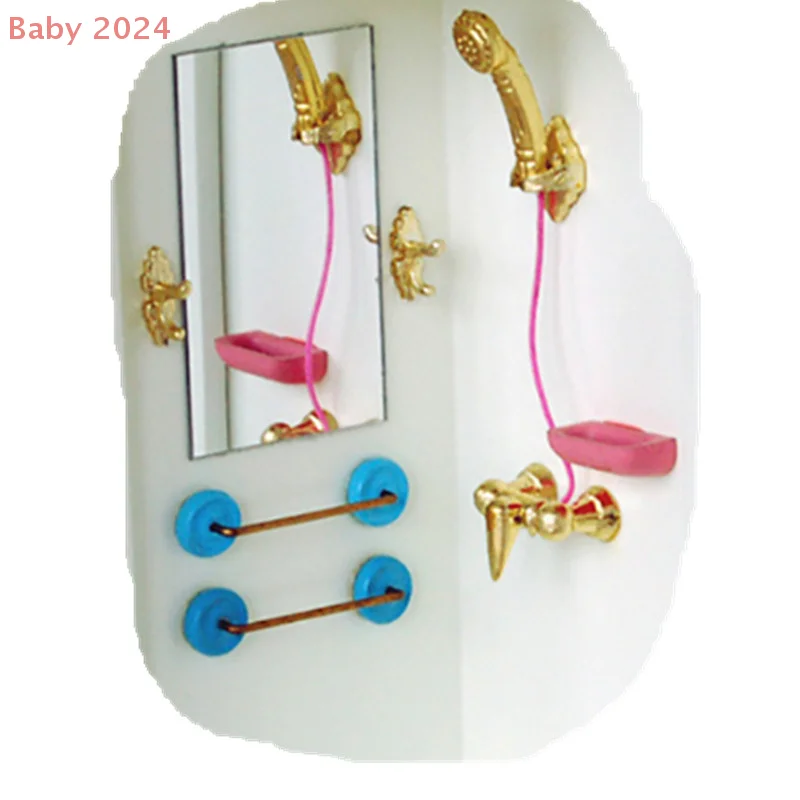 Juego de ducha de baño de madera en miniatura para casa de muñecas, escala 1:12, muebles para decoración de habitación de niños