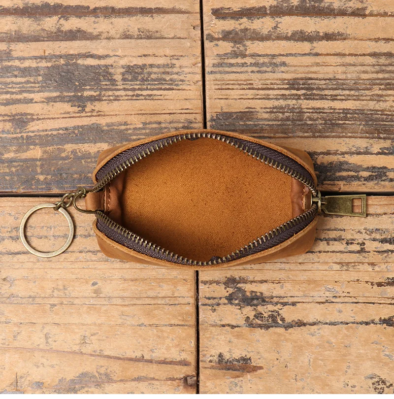 Genuine Leather Coin Purse Vintage Zipper Clutch Wallet Retro Credit Card Holder Card Case Women's Key Holder Organizer Pouch image 6