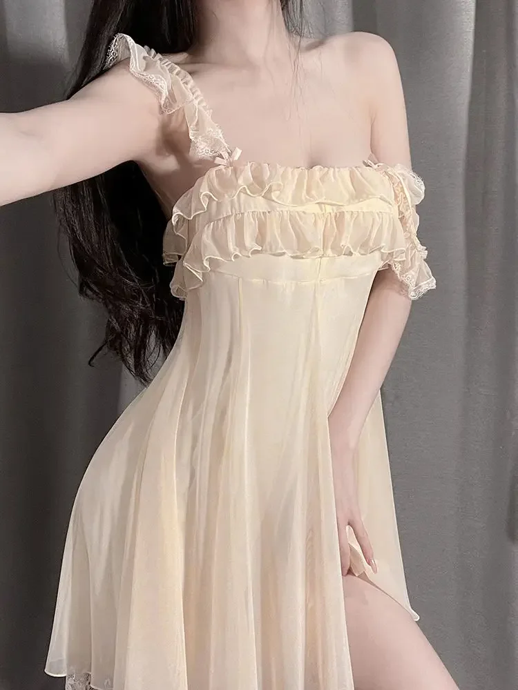 Lace Nightdress New in Pajamas Dress Summer Night Wears for Women Sleepwear Casual Solid Sleeveless Sweat Chic Home Clothes