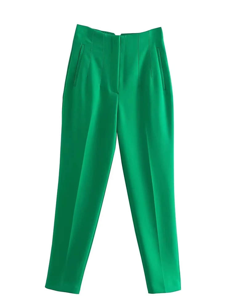Women Fashion Straight Pants High Waist Front Zipper Trousers Vintage Full Length Female Chic Lady