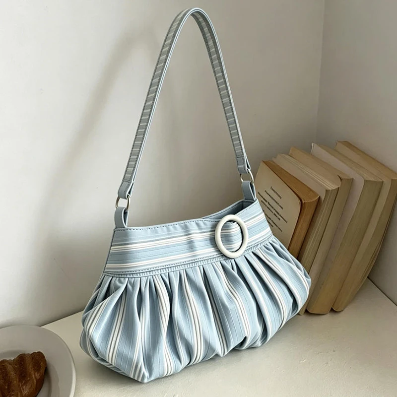 Korean Style Polka Dot Ruched Shoulder Bag Casual Commuter Armpit Bag Trendy Retro All-Match Handbag Soft Women Underarm Purse