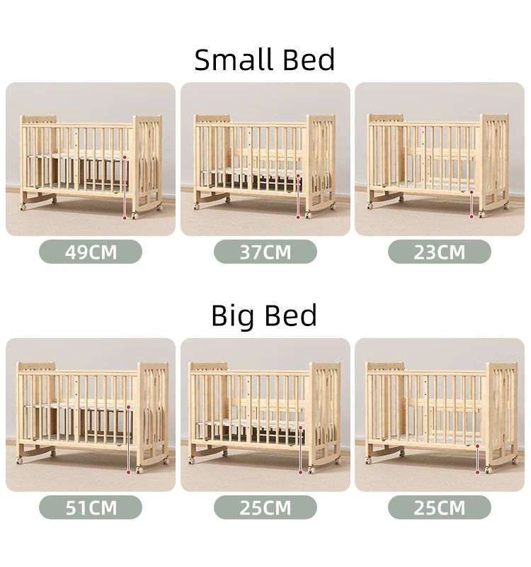 Natural Wooden Foldable Baby Crib Bed Multifunction 3 In 1 Solid Wood Kids Cribs with Mosquito nets For Boys and Girls