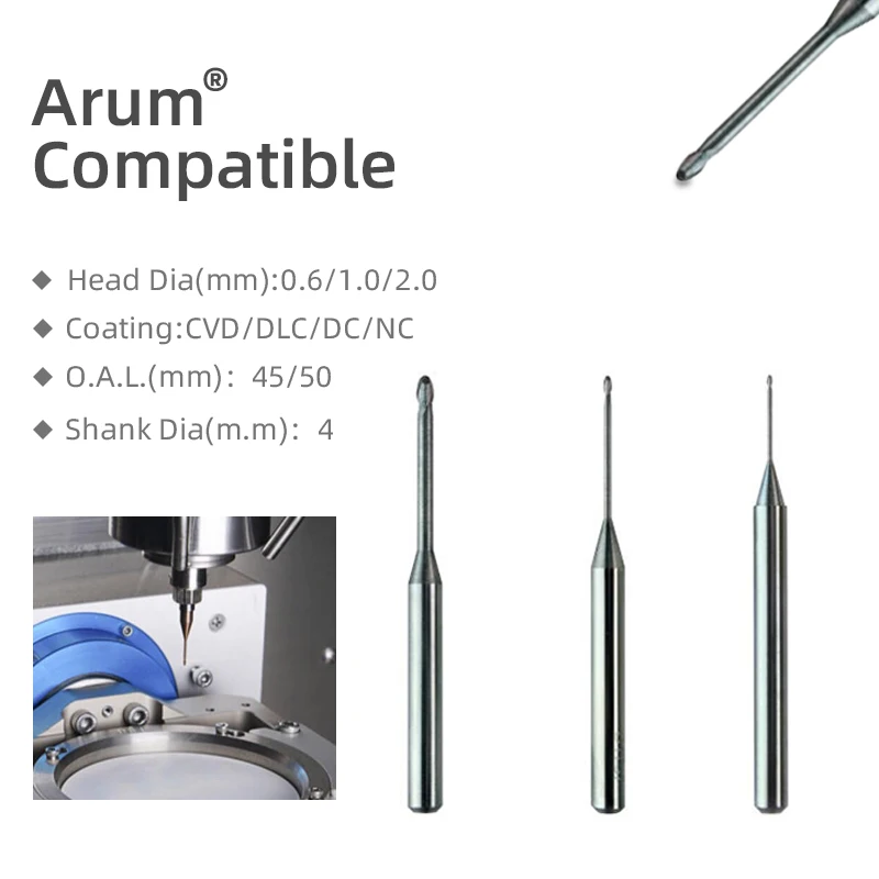 Arum Machine Burs Uncoated Cad Cam milling Tools Dental Laboratory Supplies Milling Cutters for PMMA Blank