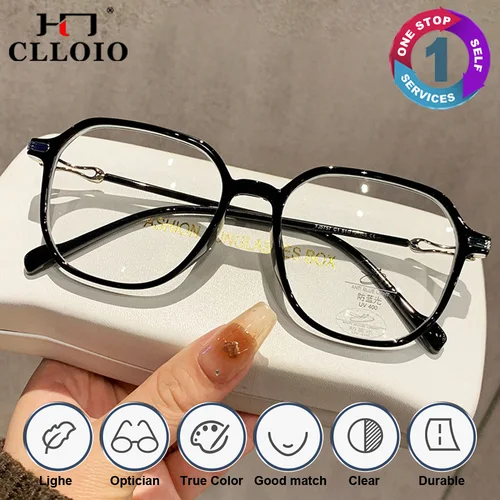 Imagen 2 del producto CLLOIO, nuevo diseño, gafas graduadas ópticas poligonales para miopía, gafas de lectura fotocromáticas progresivas antirayos azules para mujer