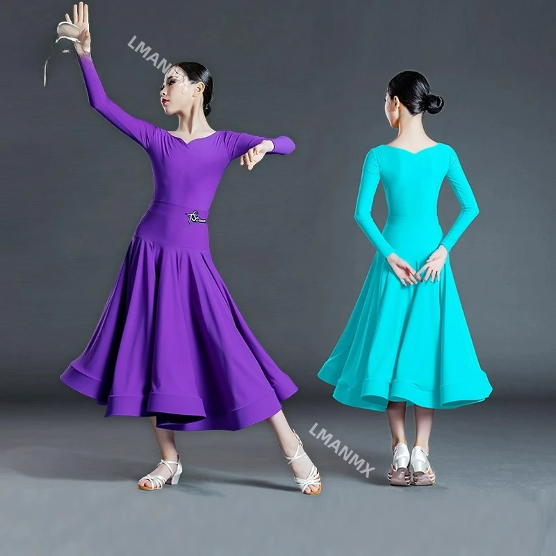

New Children's Latin Dance Performance Dress Long Sleeve Split Large Skirt Modern Dance Skirt