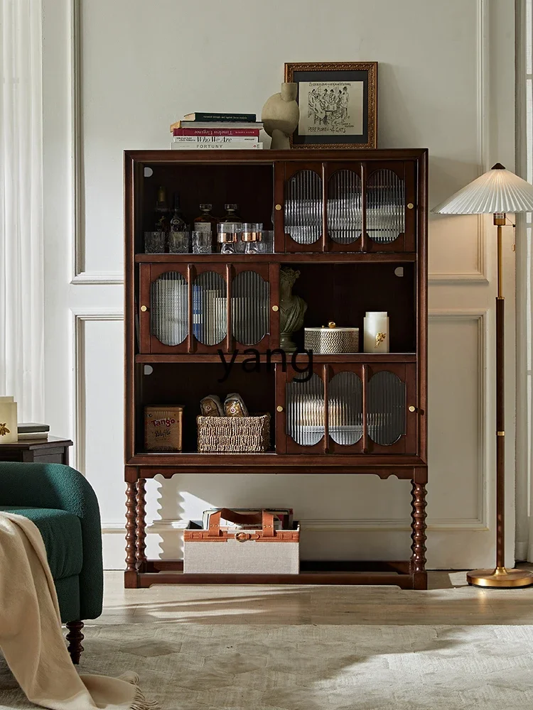 

LMM solid wood high dining side cabinet French retro living room storage high side wine cabinet