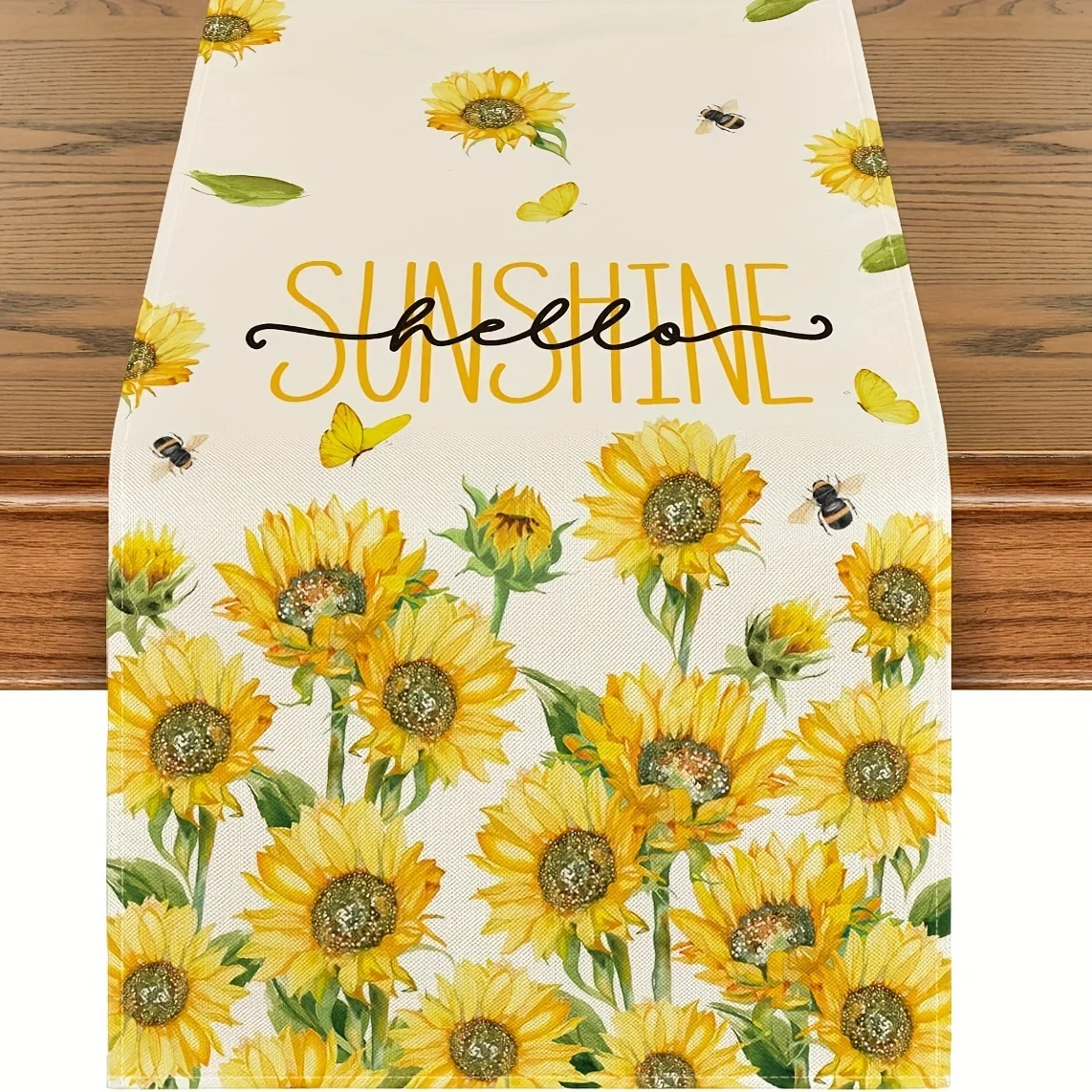 1 Stück Sunshine Sunflower Tischläufer mit Bienen- und Schmetterlingsdruck, ideal für Esstisch, Sideboard und Wohnzimmer, Heimdekoration