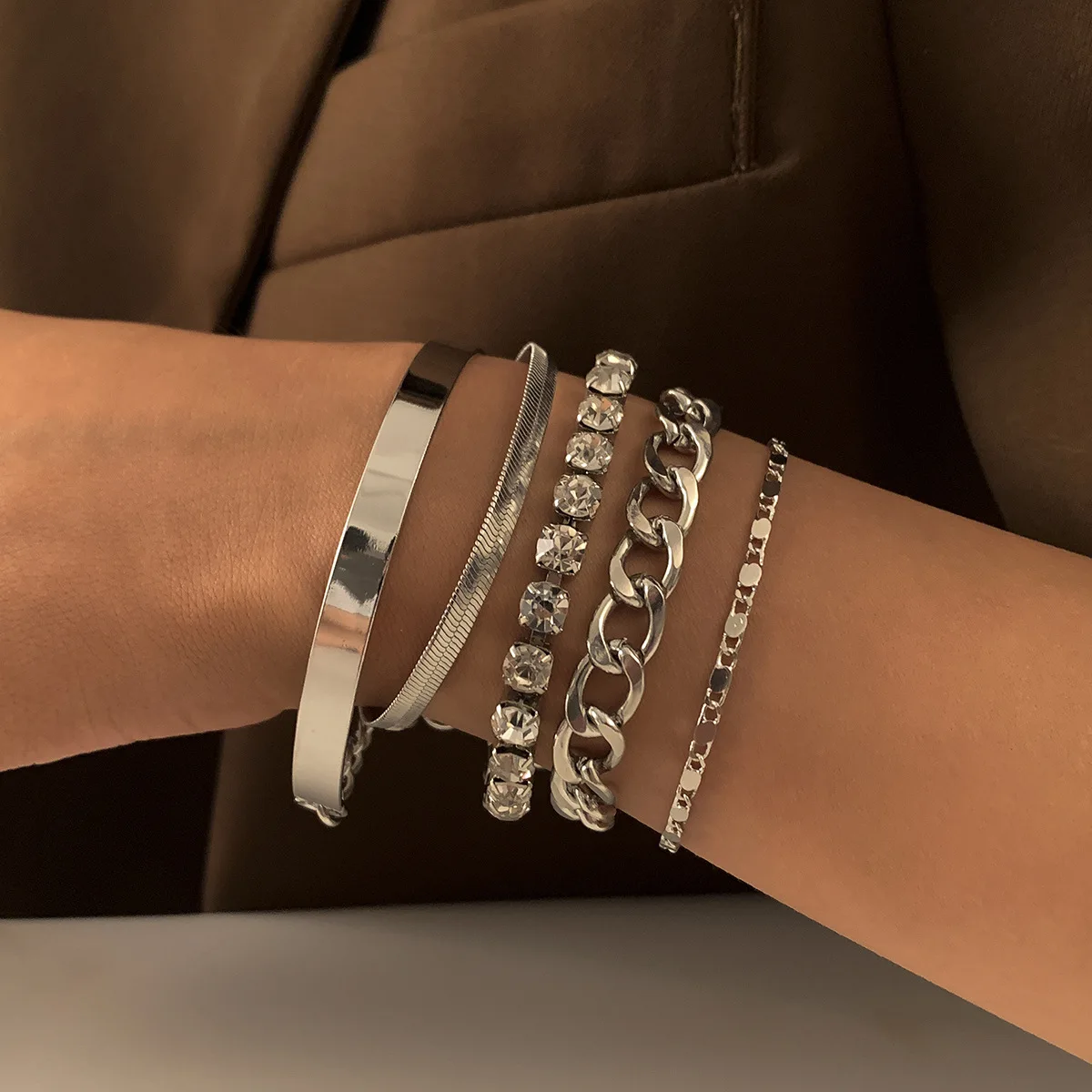 Vintage Diamonds Metallic Glossy Stacked Bracelet