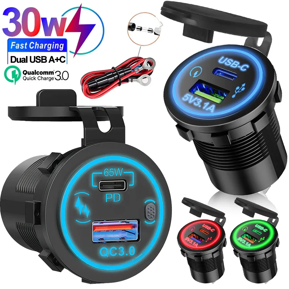 30W/85W USB-Ladegerät Wasserdichte Ladebuchse PD Typ C und QC3.0 USB-Anschluss USB-Buchse für Auto Boot Marine LKW 12V