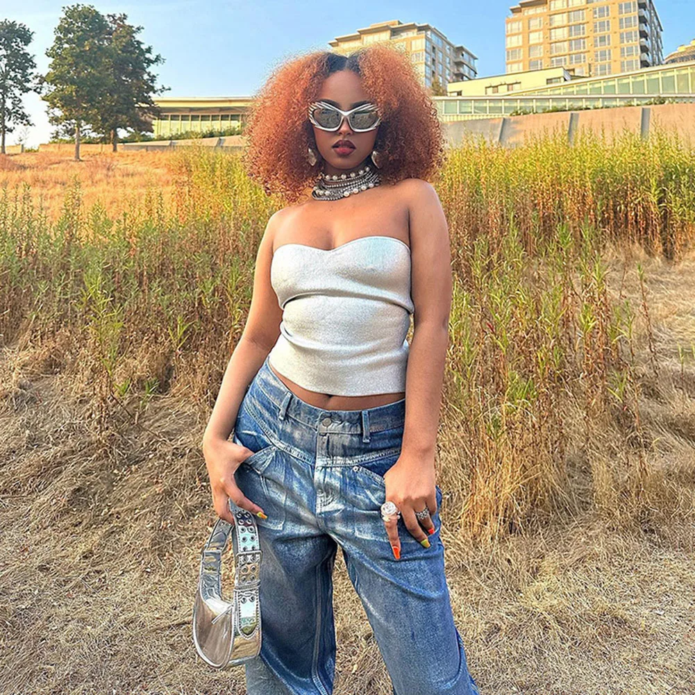 Corset Top Women Tube Vest Women Tube Vest Y2K Sleeveless Skinny Bustier Tube Vest Party Club Backless Bustier