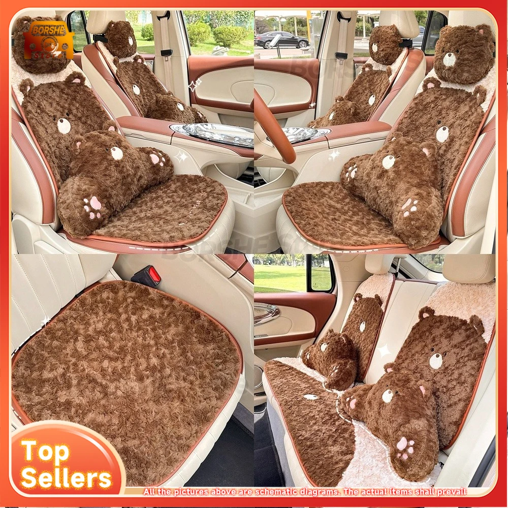 

Universal Seat CoversCartoon Cute Bear Car Seat Cushion Thick Non Slip Universal Car Seat Cover for Autumn and Winter Interior