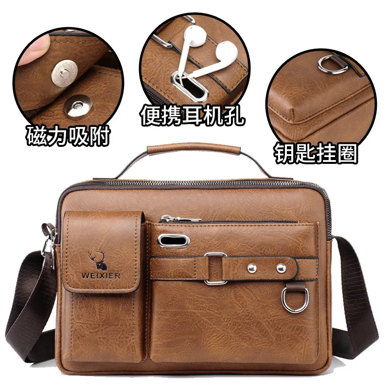 Bolsa de ombro de couro PU vintage para homens, bolsa crossbody masculina Messenger Bag Sling de viagem Bolsa de alta qualidade