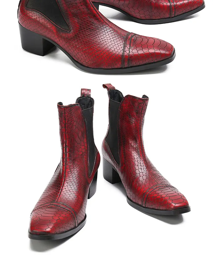 Frühlingsswarze kurze Stiefel mit Krokodilmuster, modische Stiefel, quadratischer Kopf, Lackleder, nackte Chelsea-Kurzstiefel für Herren – Detail 21