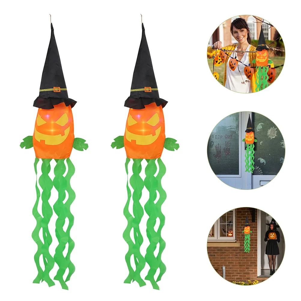 

2 Pcs Pumpkin Three-dimensional Hair Dryer Halloween Ornaments Decor Windsock Flags LED Cloth for outside Decorations Outdoor