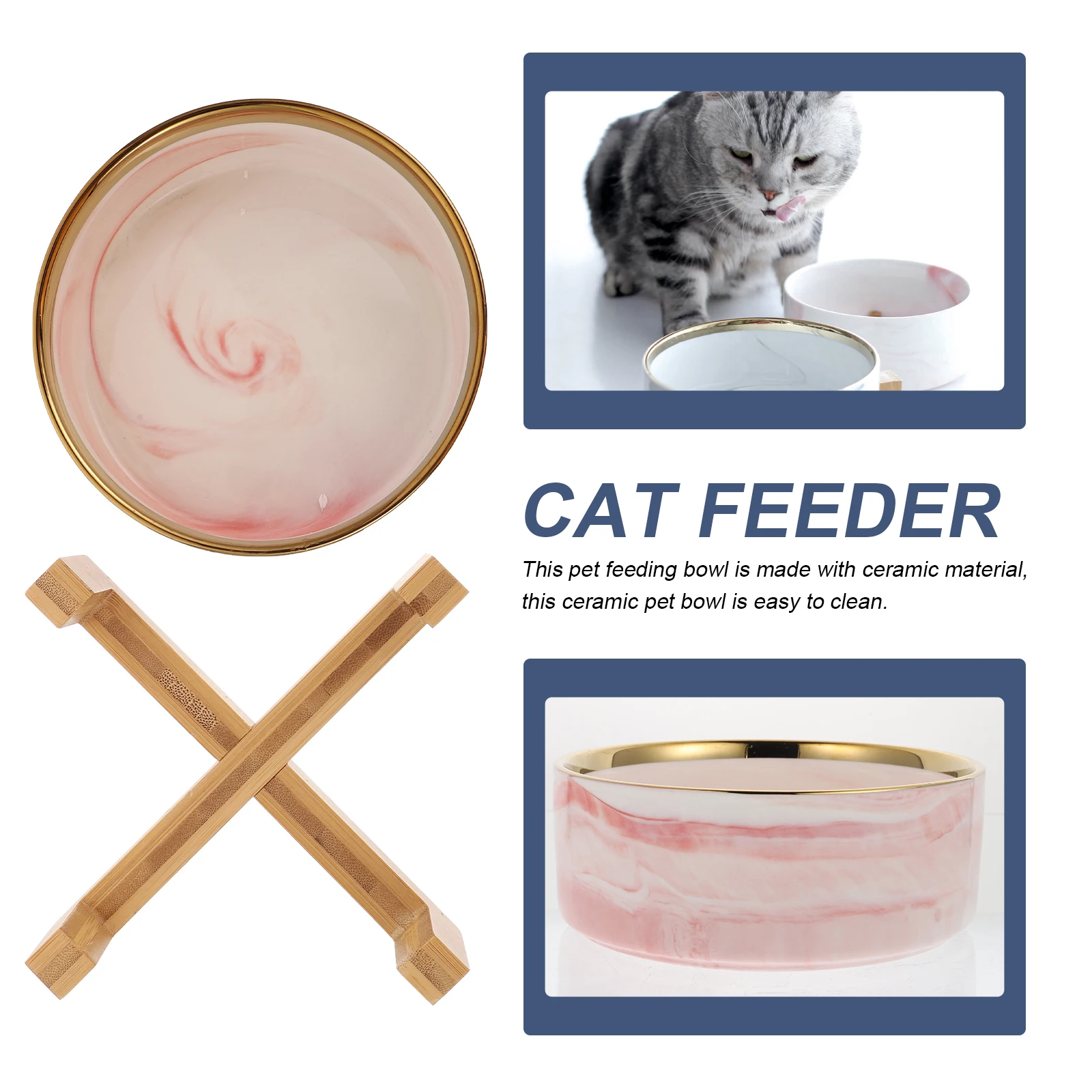 

Ceramic Pet Feeder Stand Dog Ceramic Pet Bowl Wooden Material Safe Food Grade Small Pets Dining Cat Bowl With Stand Gift