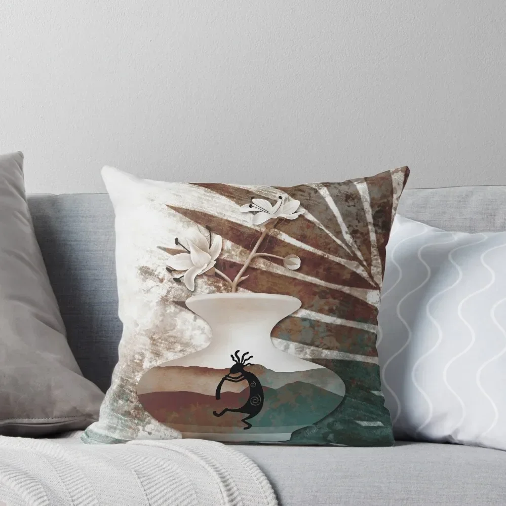 

Abstract Boho Kokopelli Pottery - teal brown Throw Pillow Sofa Cover anime girl ornamental pillows Pillow Decor pillow