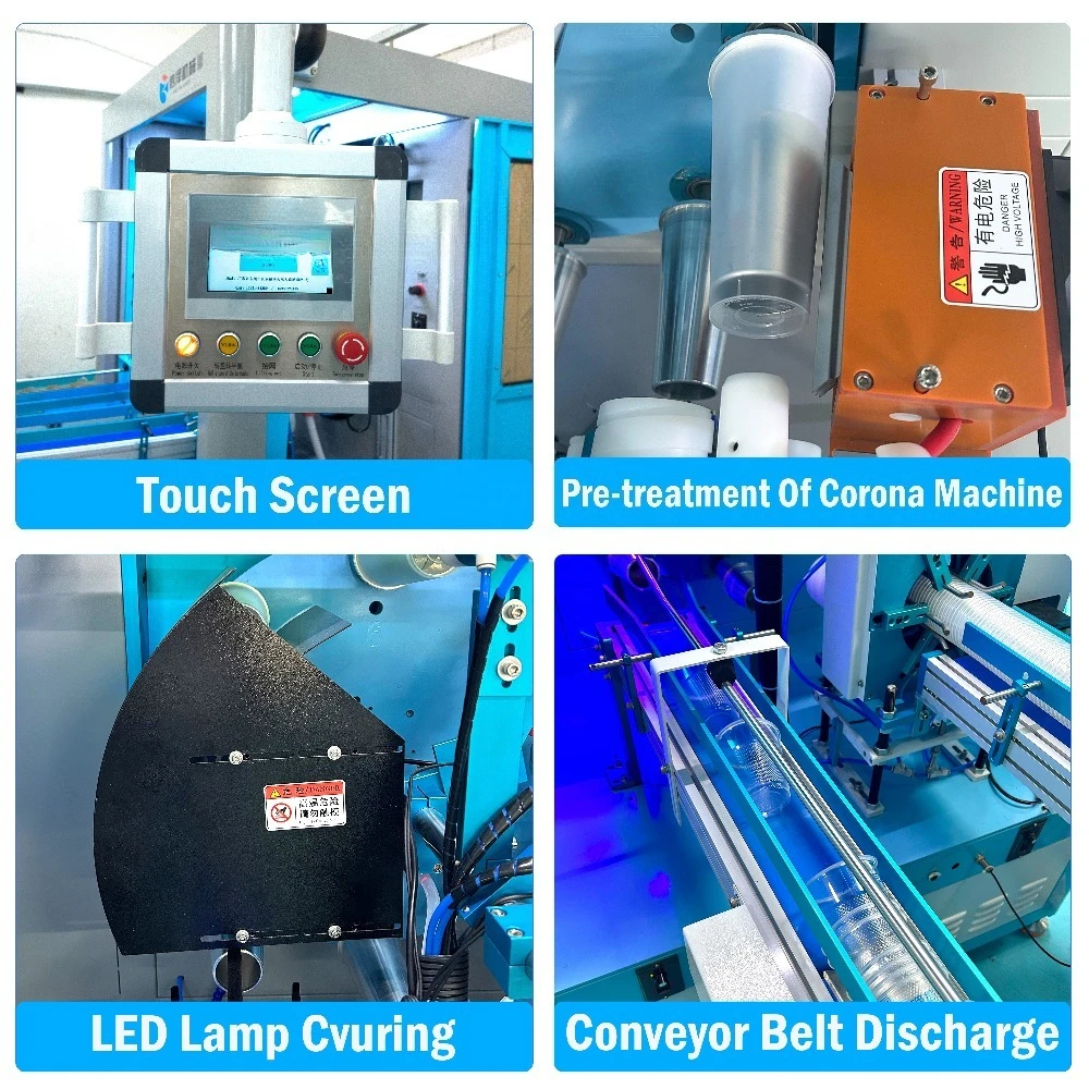 Rotary 8-Station 4 Color Automatic Plastic Milk Tea Cup Silk Screen Printing Machine with a corona Machine and LED Lights - view 3