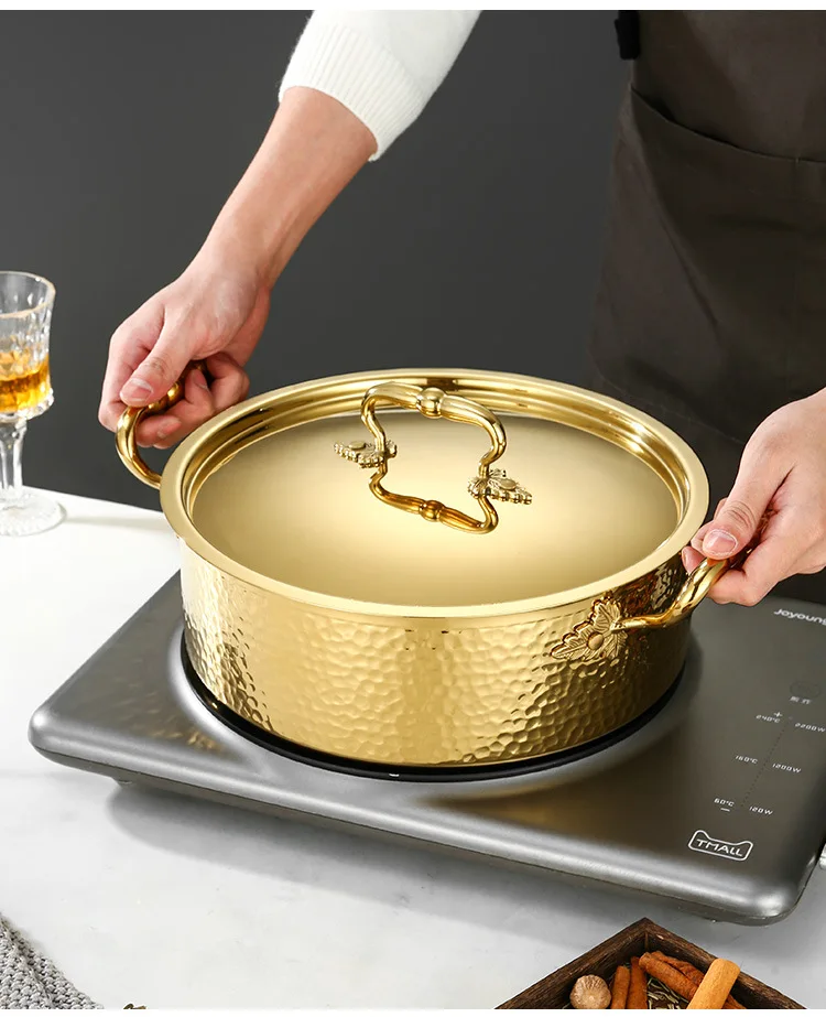 Three-layer steel 304 stainless steel food grade hammer pattern hot pot clear soup