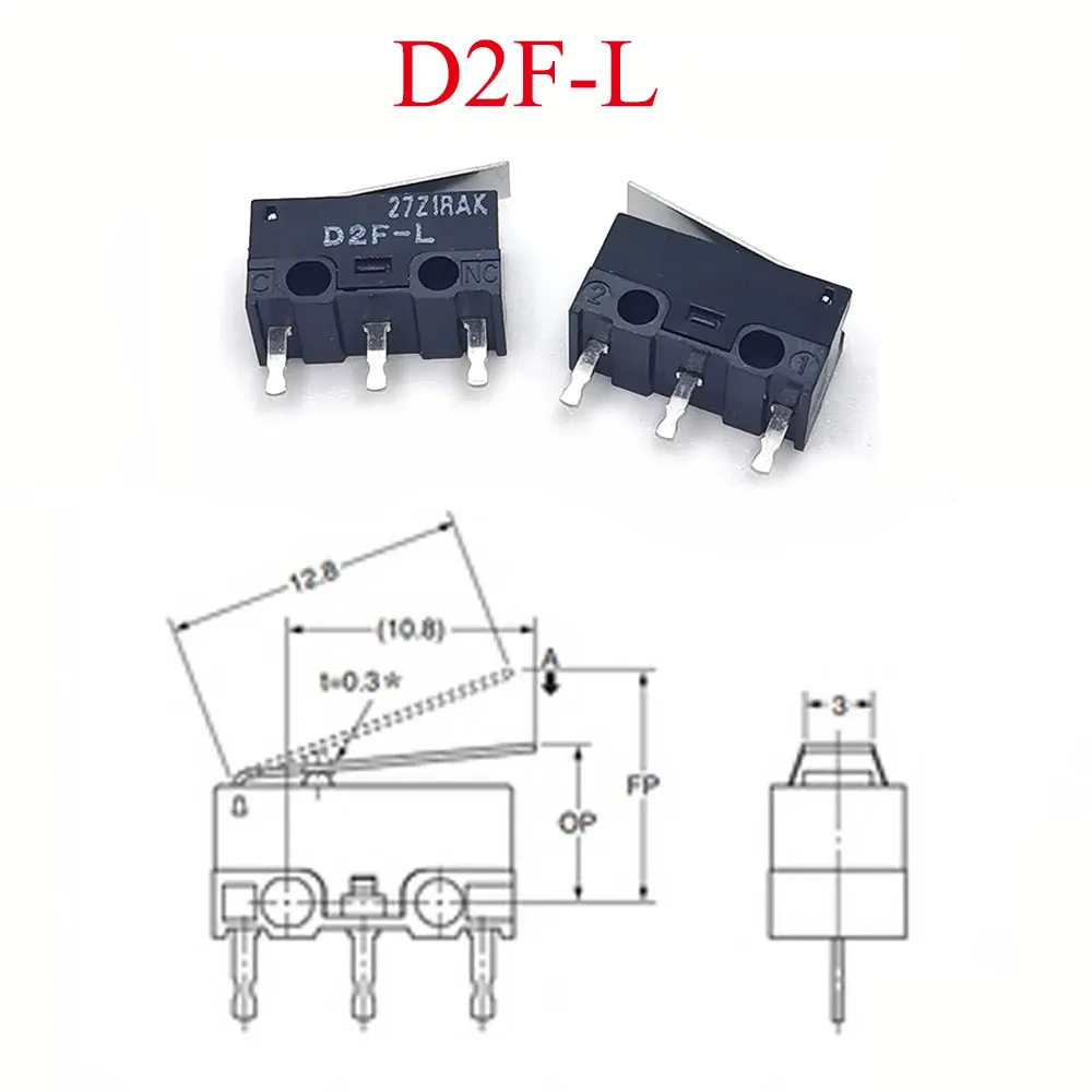 2pcs untuk Mouse Micro Switch D2FC-F-7N 10M 20M OF D2FC-F-K(50M) D2F D2F-F D2F-L D2F-FL D2F-L2 D2F-L3 D2F-01FL3