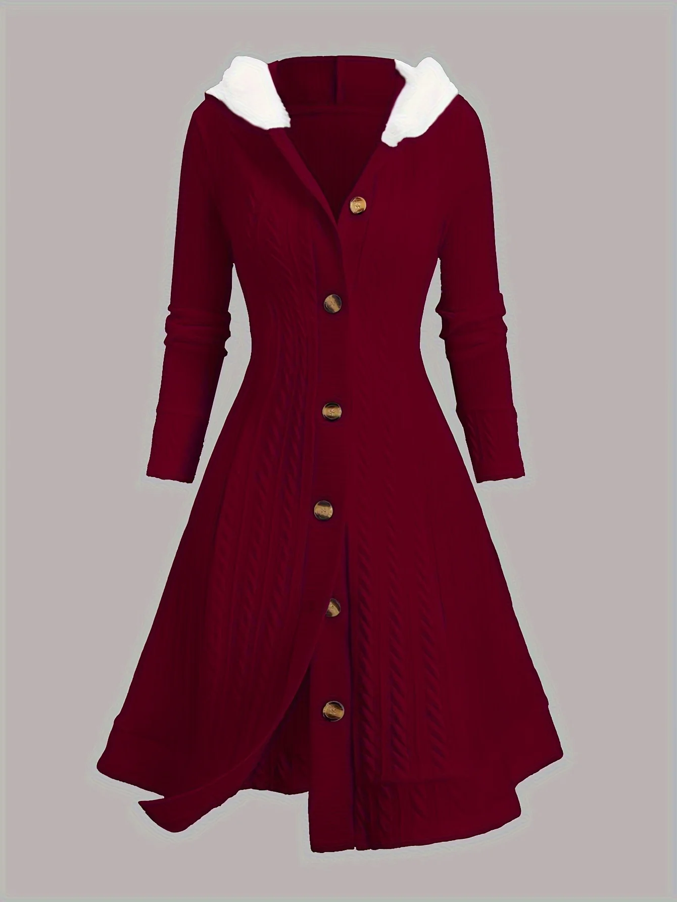 Large-sized Y2K Knitted Checkered Faux Wool Patchwork Hooded Overcoat with Buttons, Long Knitted Coat