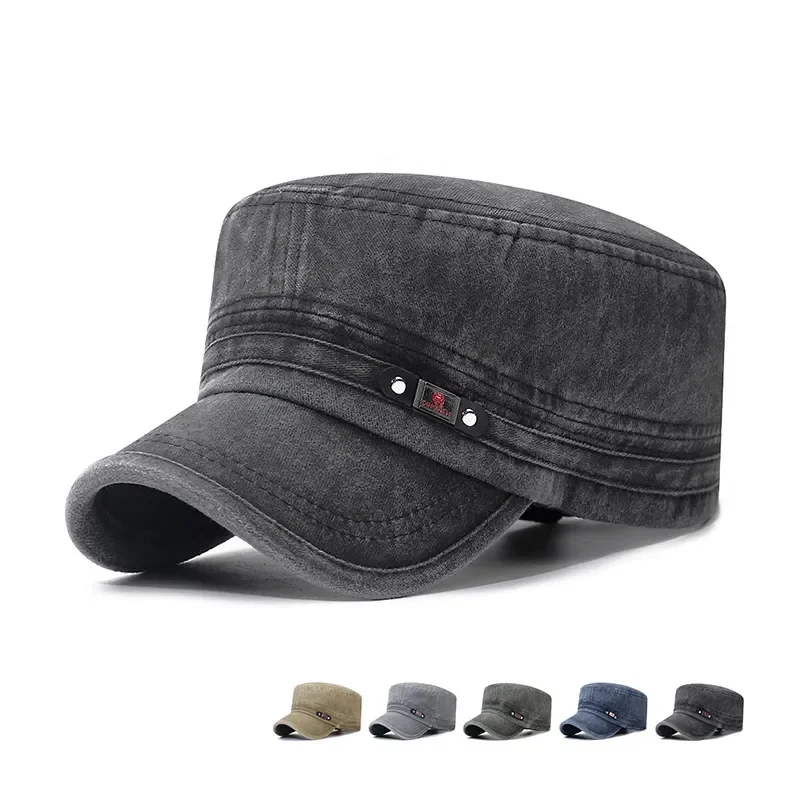 New Washed Hat Made Old Cotton Flat Top Autumn And Winter Peaked Hat Outdoor Breathable Faded Visor Hat Men