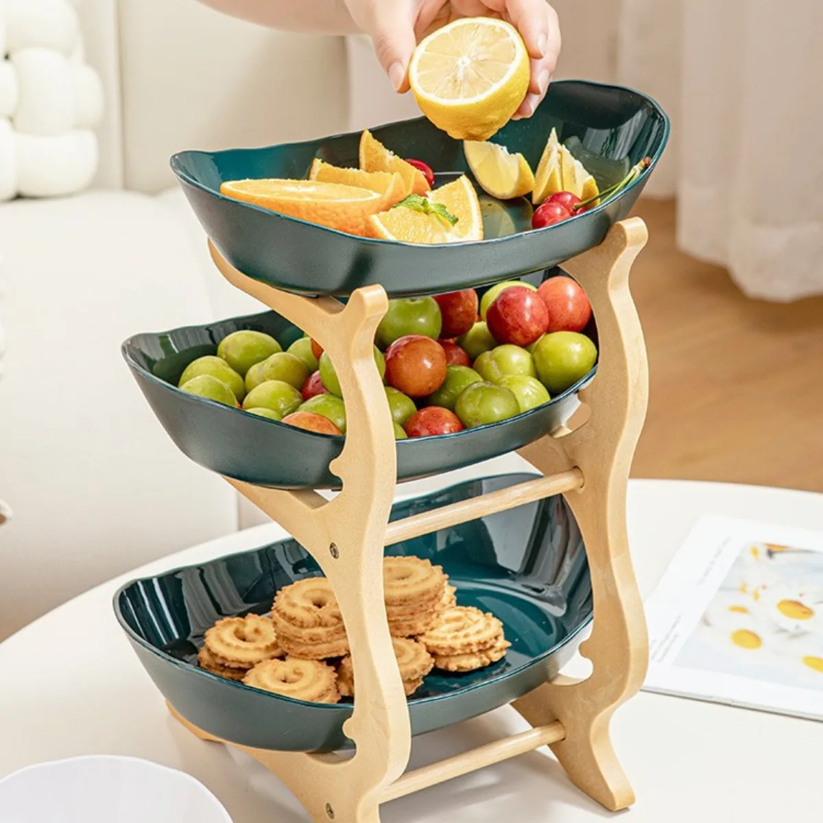 

Простой многослойный поднос для фруктов для дома, гостиной, миска для конфет, 3-х уровневая пластиковая подставка для фруктов