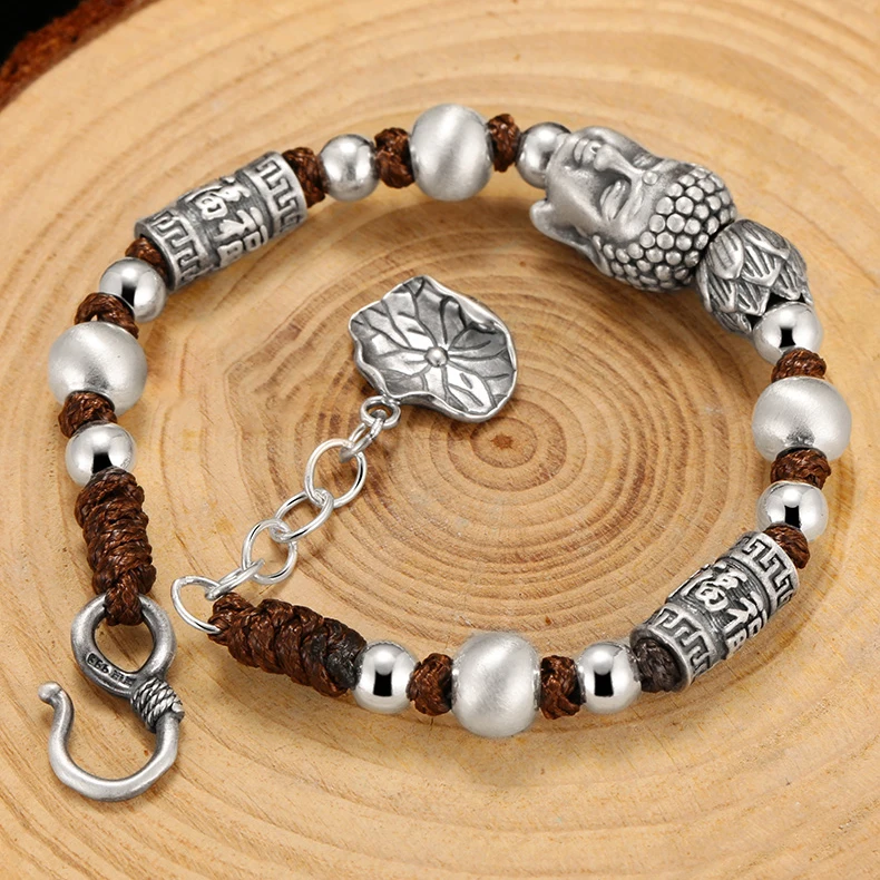 SR Guochao Buddha Head Knitted Bracelet Men's Fashion Minority Design Sense Retro Ethnic Style Jewelry Viking Bracelet Man Women