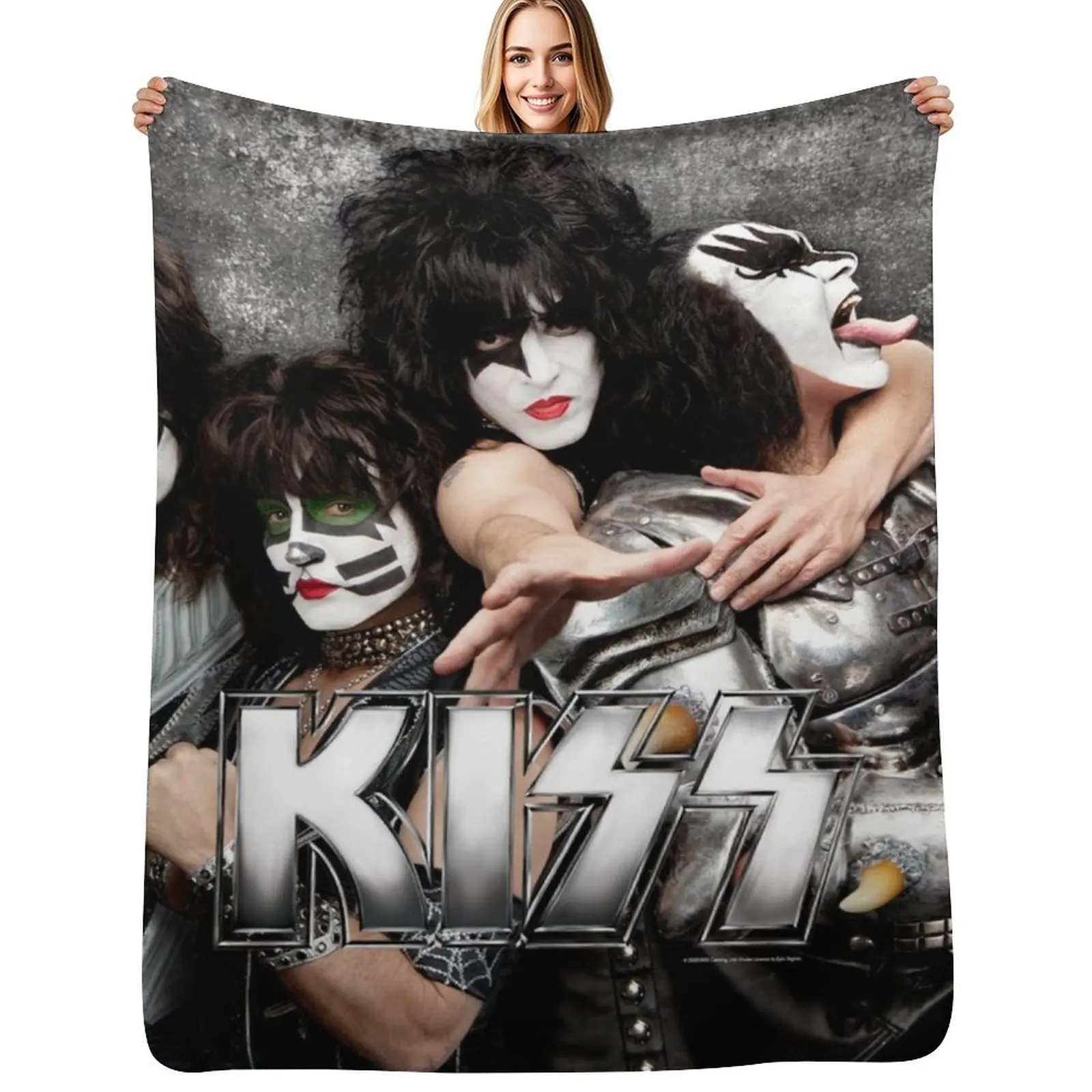 KISS grey look up close Throw Blanket Flannel Fleece Soft Warm Throw Blanket