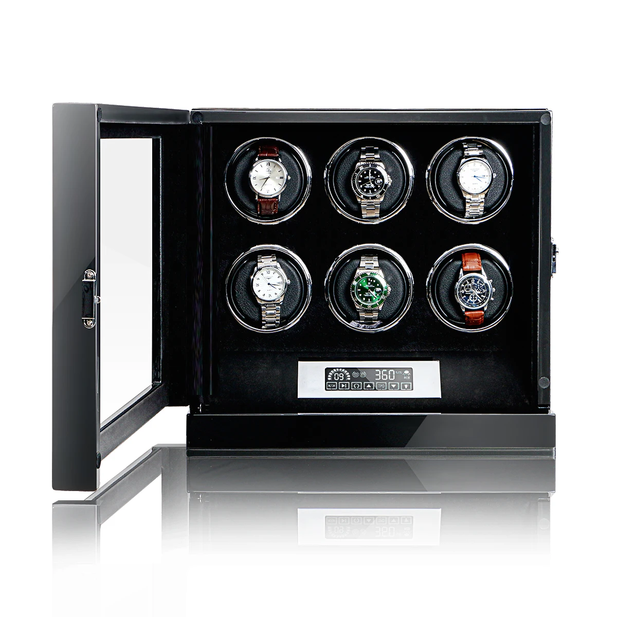 

Watch Winders for Automatic Watches LCD Display and Remote Control Japanese Silent Motors 6 Winding Spaces Built-in LED light