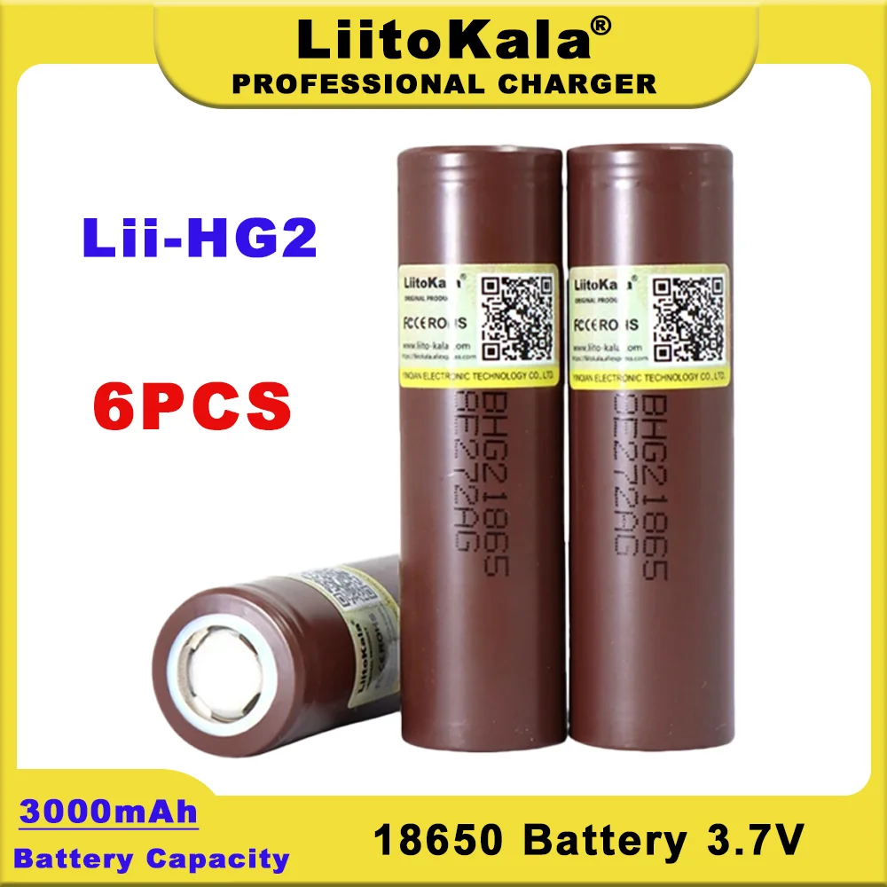 

6PCS Liitokala New 18650 Battery HG2 3000mAh 3.7V Lithium Continuous Discharge 20A Dedicated Electronic Power Battery