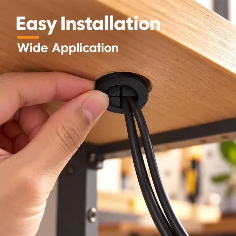 5/50pcs Flexible Rubber Cable Grommet Cover Black Round Office Desk Cable Hole Cover Cord Pass Through Grommet Wire Organizer