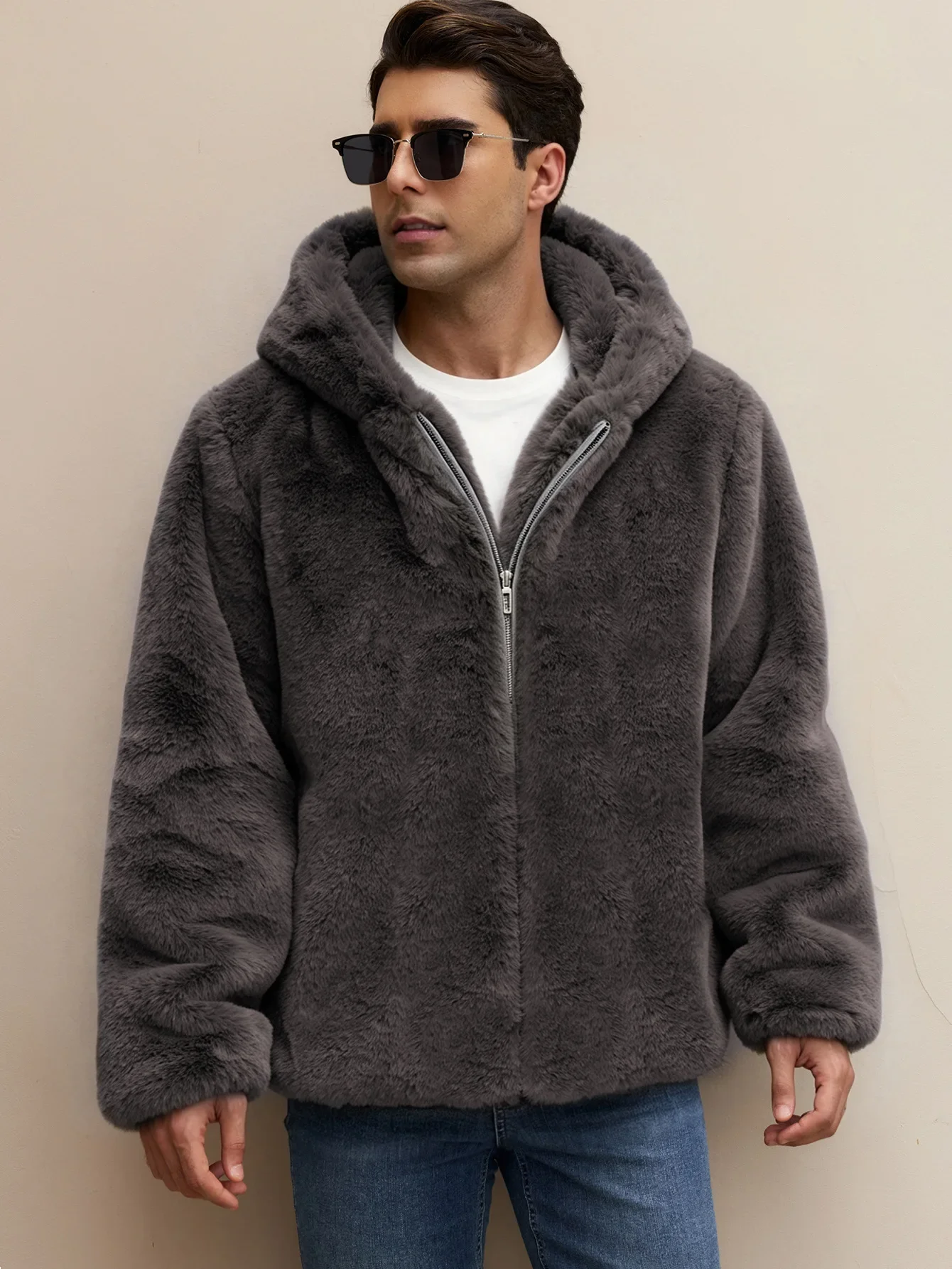 Winter men's imitation mink foreign style short jacket zipper hooded environmentally friendly fur thickened jacket