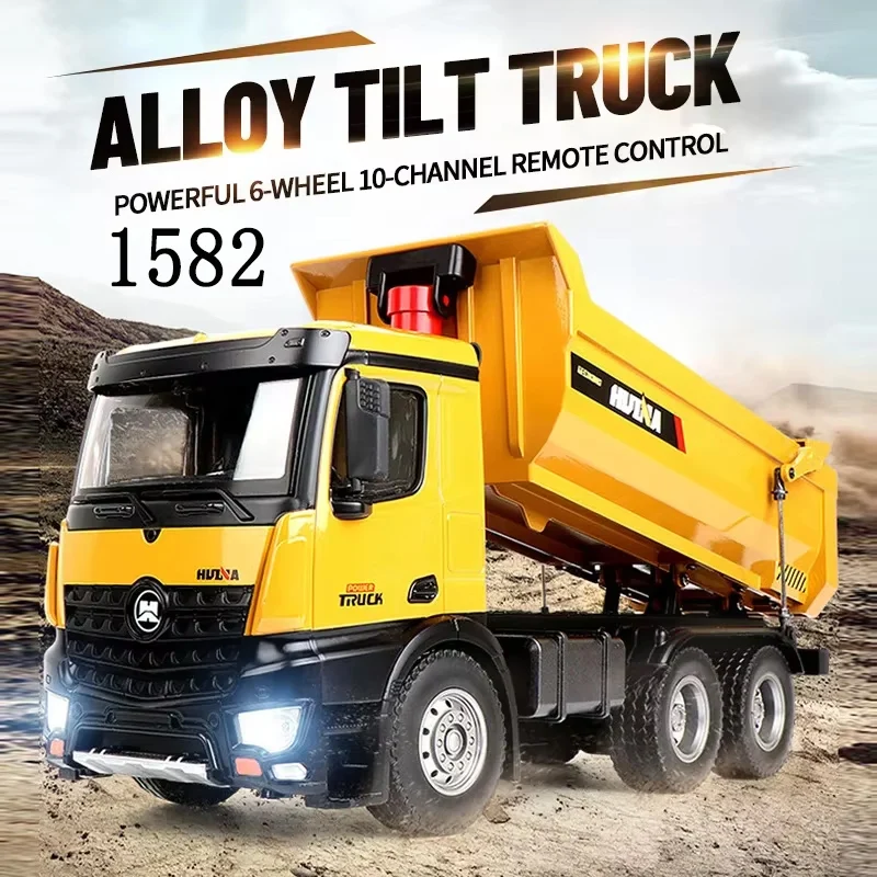 Huina 1582 10ch 2.4g Wireless Alloy Loading And Unloading Truck 1:14 Remote Control Dump Truck Electric Children's Model Toy