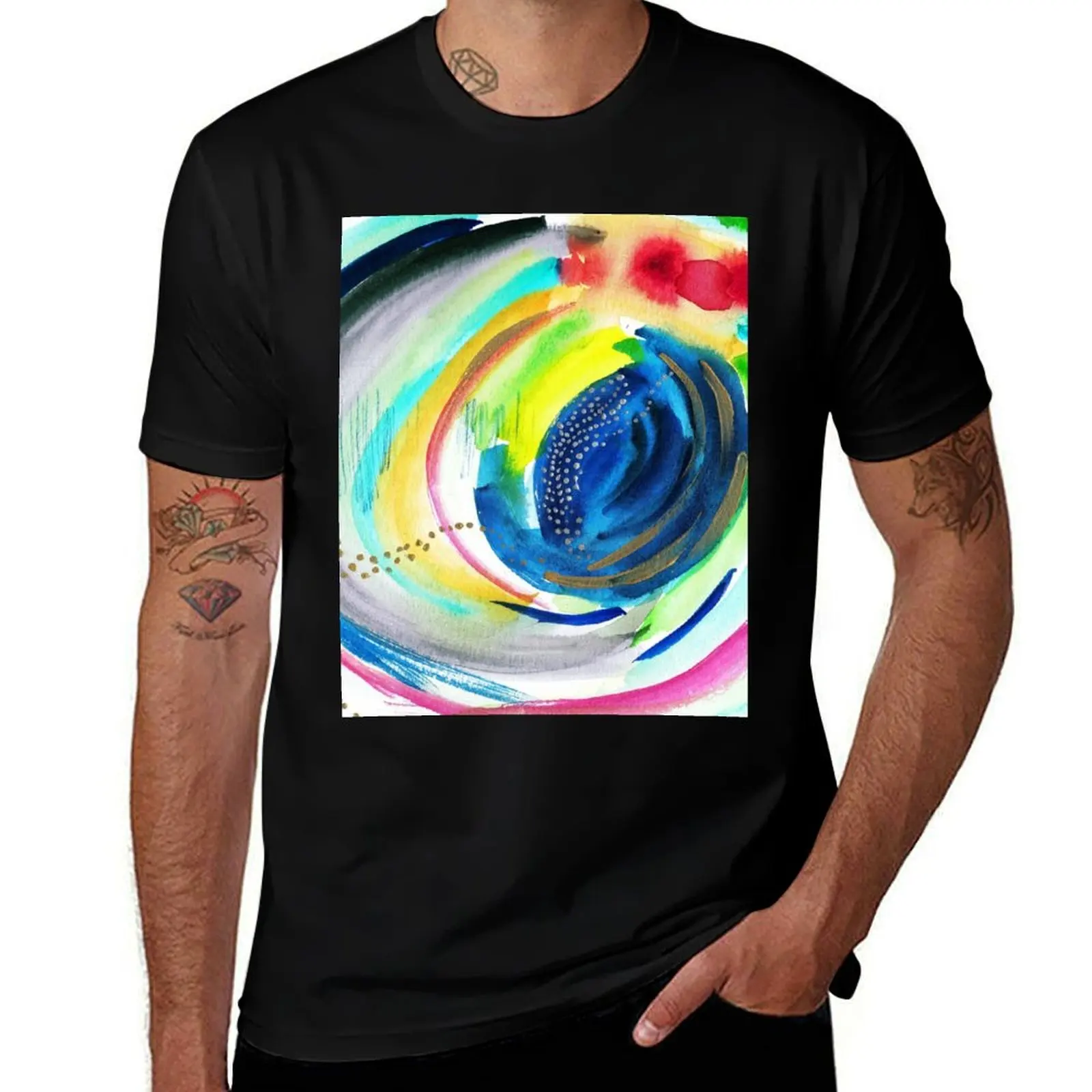 

Мужская абстрактная футболка, рубашки, красочная футболка с рисунком акварели для мужчин, роскошная хлопковая футболка, футболка