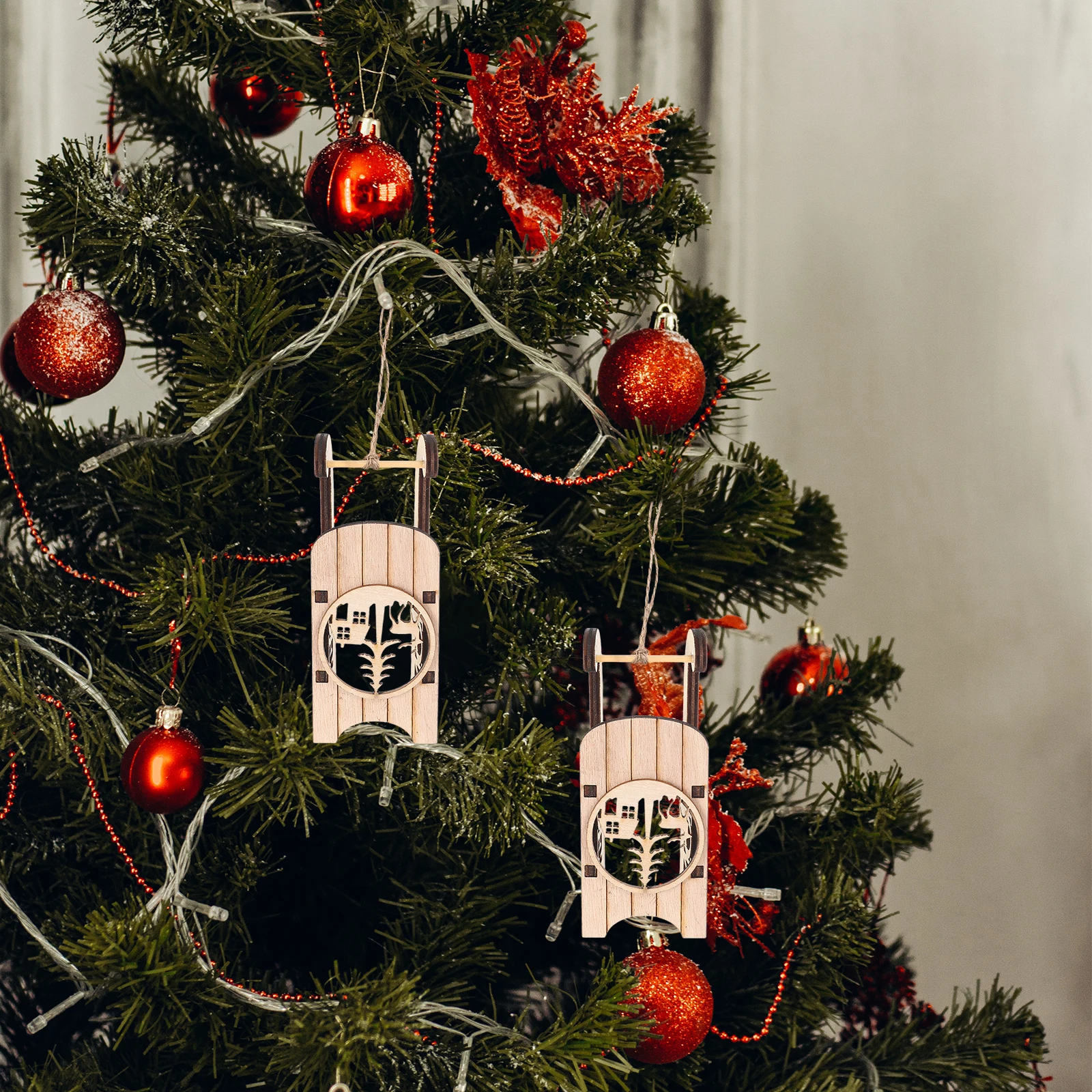 

12pcs Wooden Sleigh nament Miniatures Hanging Christmas Wall Decor Safe Durable Xmas Tree Sled Pendants Rustic Wood Sled Craft