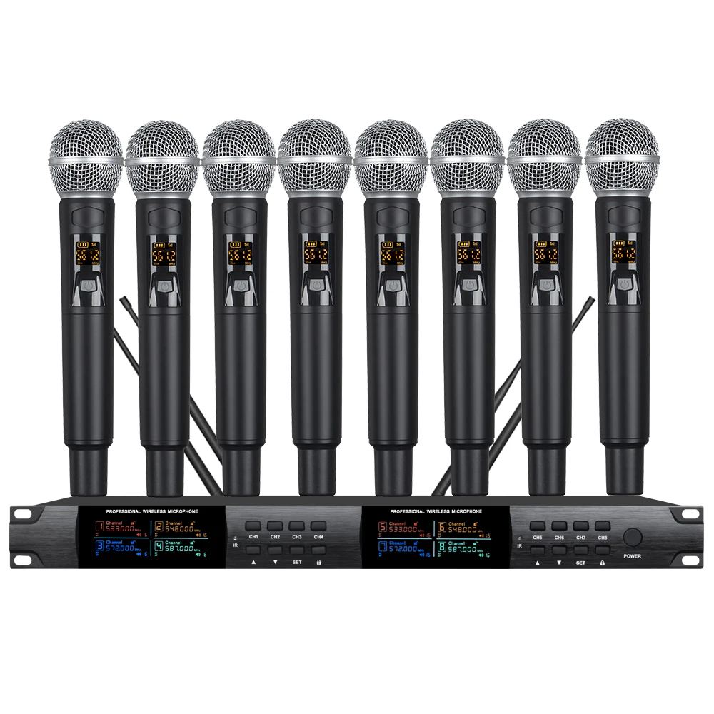 Wireless UHF Microphone System 8 Handheld Microphones for Church Karaoke Wedding Outdoor Stage Performance Microphone Wireless