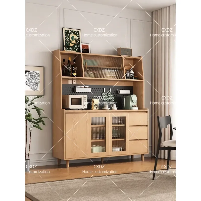 Solid Wood Dining Side Cabinet Wall Mounted Storage Unit Modern Tea Cabinet Multifunctional Living Room Organizer