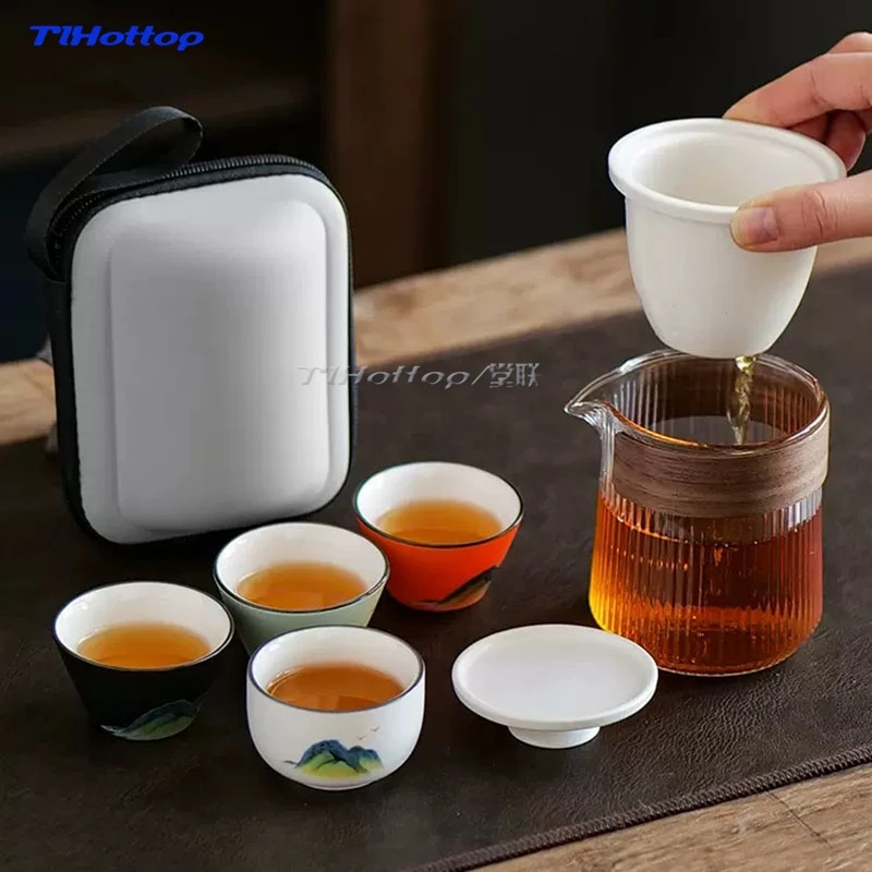 Glass Quick Cup Travel Tea Set Portable Personal Travel Carry-on Outside Kung Fu Tea Cup Teapot