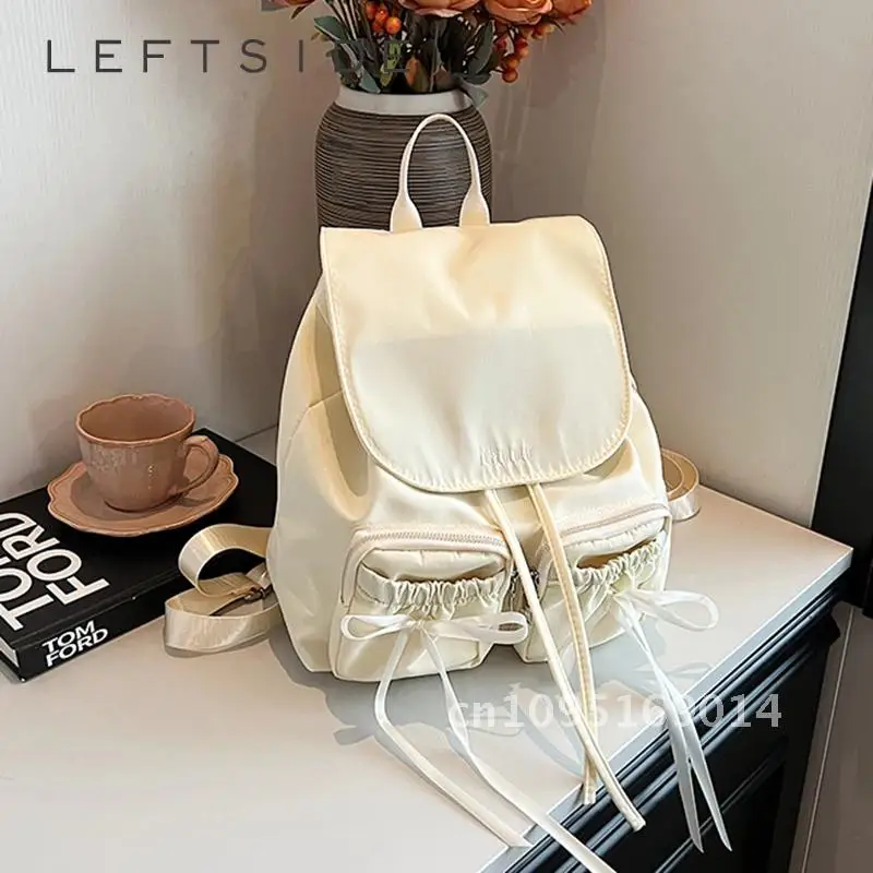 

Bow Design Women's Small Nylon Backpacks 2024 Spring Y2K Back Lady Korean Solid Travel Simple Packs Color Backpack Fashion