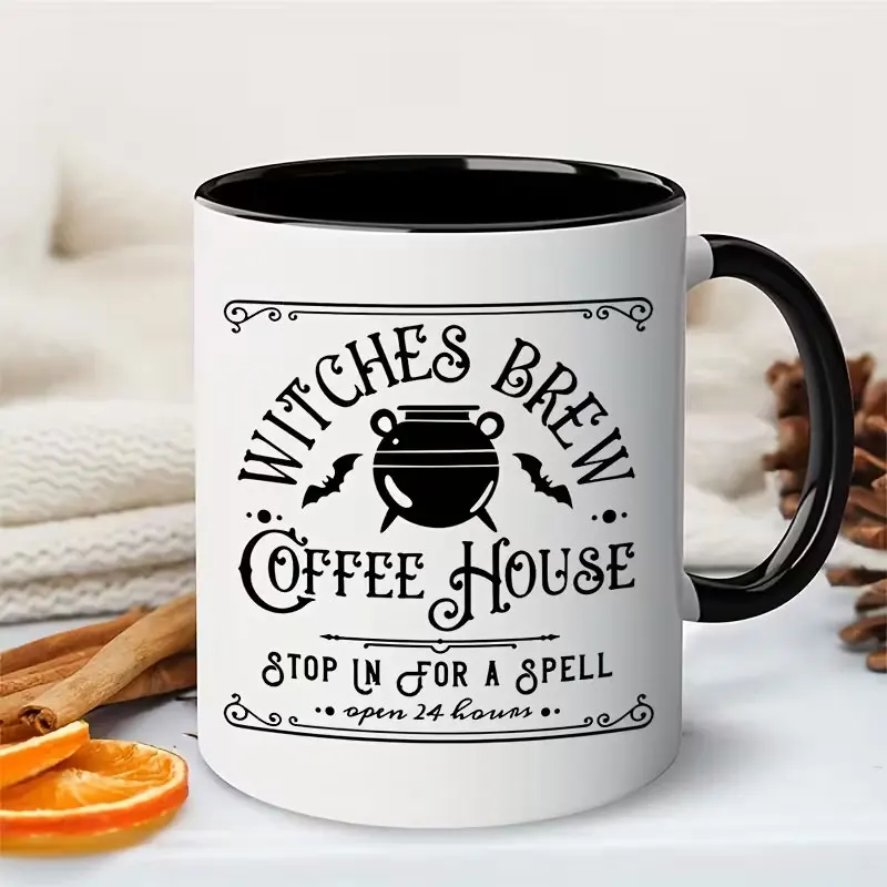 1 Halloween Ceramic Coffee Mug - Designed with a Witch Using a Witch Hat and Broom, 24-Hour Spell-Themed Novelty Mug, Dishwasher-Safe Ceramic, Fun Gift for Her, No Assembly Required, Halloween Mug