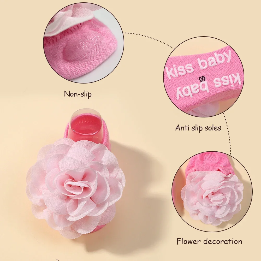 3pcs Cute Baby Socks+ Headbands Set Non Slip Cotton Sock Lace Flower Newborn Hair Band Turban Girl Casual Hair Accessories