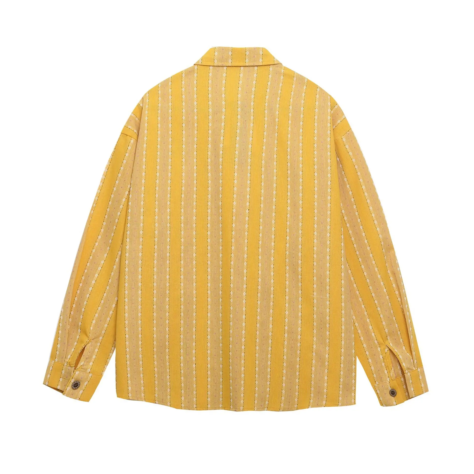 2025 Early Autumn Japanese Retro Fun Cute Bear Embroidery Green Striped Loose Long Sleeve Shirt Top Womens Tops