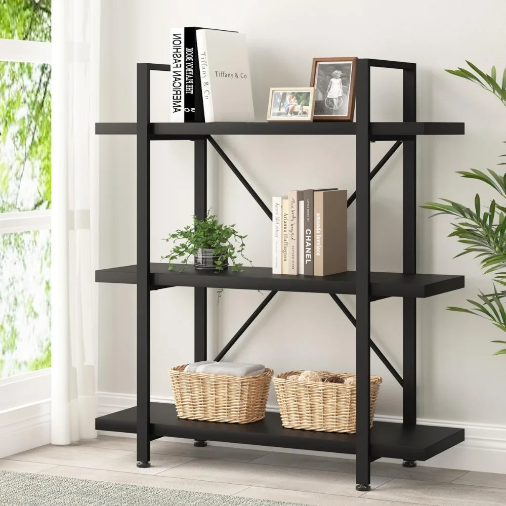 Industrial Small Metal Wooden Storage Modern Open Plan Low 3 Levels Shelf Display Stand Living Room Cabinets Shelving for Books